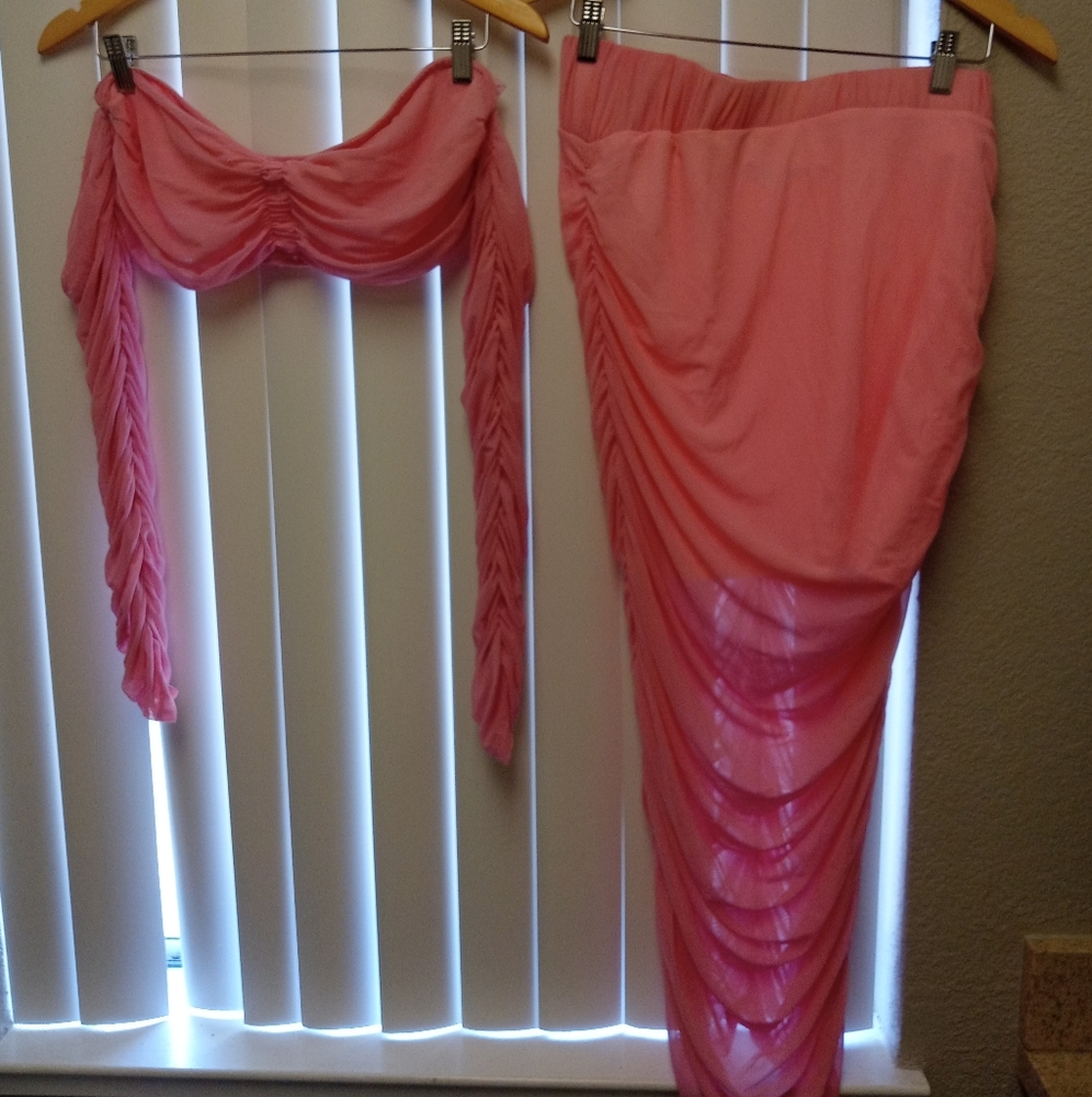 XL Fashion nova pink mesh skirt set